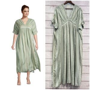 World Market Shelby Sage Green Stripe Kaftan Maxi Dress One Side Boho Relaxed